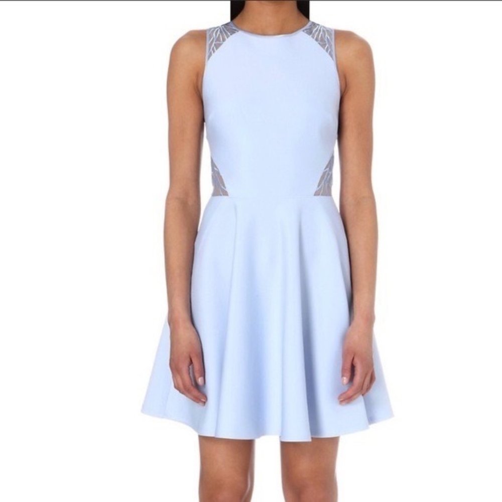 Ted Baker London Venma A Line Skater Dress Sz 2 / US 6 Ice Blue Lace Detail Back